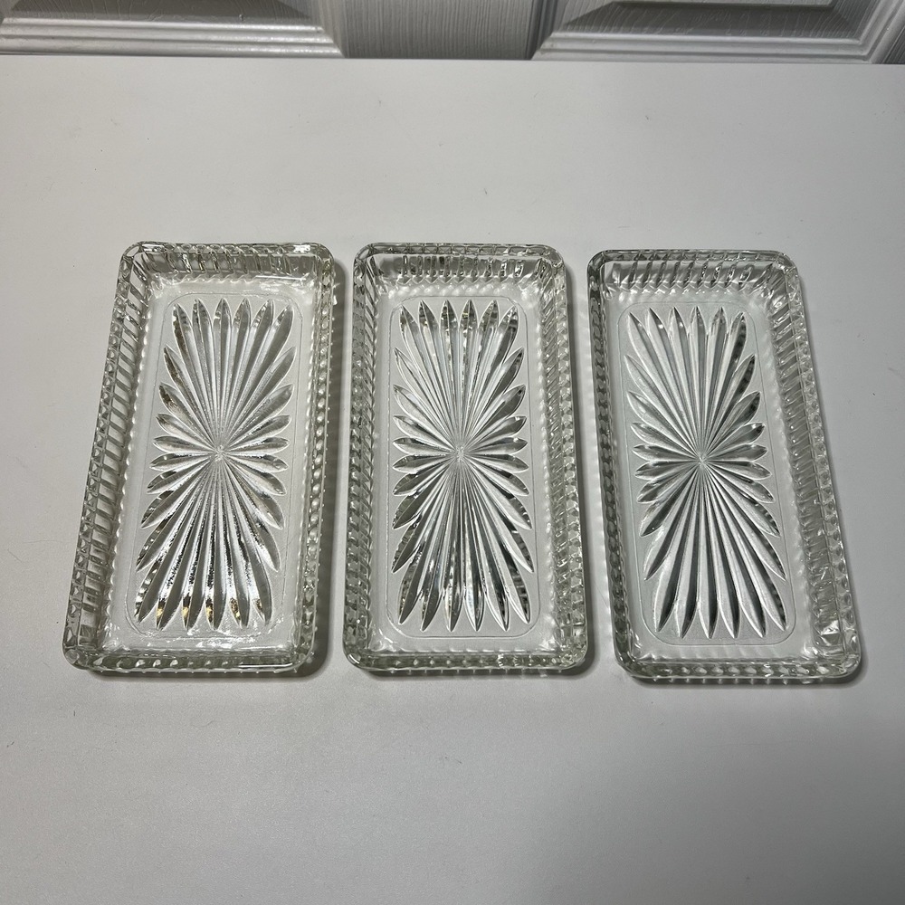 Vintage Pressed Glass Candy, Relish, Nut, Trinket‎ Dish - Starburst Rectangle